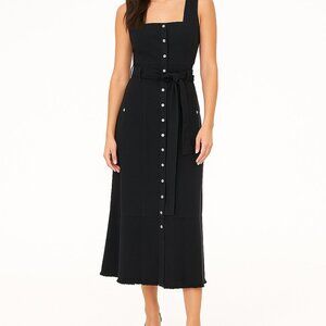 Melissa Odabash Solid Black Denim Button Down Shirt Dress Tank Pockets Medium